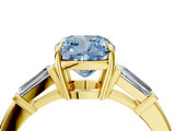Yellow gold Fancy Blue Cushion  Cut Diamond Ring with Tapered Baguette Side Stones in Four-Prong Setting_7