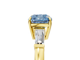 Yellow gold Fancy Blue Cushion  Cut Diamond Ring with Tapered Baguette Side Stones in Four-Prong Setting_8