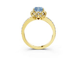 Yellow gold Fancy Blue Cushion Cut Diamond Scalloped Halo Engagement Ring with Round Shared Prong Band_15