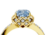 Yellow gold Fancy Blue Cushion Cut Diamond Scalloped Halo Engagement Ring with Round Shared Prong Band_16
