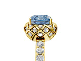 Yellow gold Fancy Blue Cushion Cut Diamond Scalloped Halo Engagement Ring with Round Shared Prong Band_17