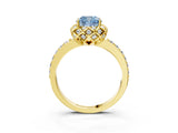 Yellow gold Fancy Blue Cushion Cut Diamond Scalloped Halo Engagement Ring with Round Shared Prong Band_27