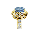 Yellow gold Fancy Blue Cushion Cut Diamond Scalloped Halo Engagement Ring with Round Shared Prong Band_29