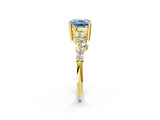 Yellow gold Fancy Blue Cushion Cut Diamond Scattered Round Accent Ring with Prong Setting_14