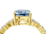 Yellow gold Fancy Blue Cushion Cut Diamond Scattered Round Accent Ring with Prong Setting_16