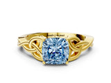 Yellow gold Fancy Blue Cushion Cut Diamond Solitaire Celtic Knot Ring with Four-Prong Setting_41