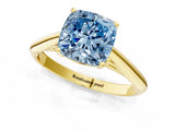 Yellow gold Fancy Blue Cushion Cut Diamond Solitaire Engagement Ring with Cathedral Setting and Four-Prong Mount_97