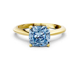 Yellow gold Fancy Blue Cushion Cut Diamond Solitaire Engagement Ring with Classic Band and Four-Prong Setting_24