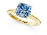 Yellow gold Fancy Blue Cushion Cut Diamond Solitaire Engagement Ring with Classic Band and Four-Prong Setting_25