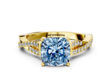 Yellow gold Fancy Blue Cushion Cut Diamond Solitaire Engagement Ring with Twisted Pavé Band and Four-Prong Setting_45