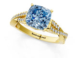 Yellow gold Fancy Blue Cushion Cut Diamond Solitaire Engagement Ring with Twisted Pavé Band and Four-Prong Setting_46