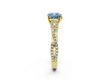 Yellow gold Fancy Blue Cushion Cut Diamond Solitaire Engagement Ring with Twisted Pavé Band and Four-Prong Setting_47