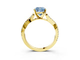 Yellow gold Fancy Blue Cushion Cut Diamond Solitaire Engagement Ring with Twisted Pavé Band and Four-Prong Setting_48