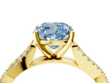 Yellow gold Fancy Blue Cushion Cut Diamond Solitaire Engagement Ring with Twisted Pavé Band and Four-Prong Setting_49