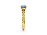 Yellow gold Fancy Blue Cushion Cut Diamond Solitaire Pavé Engagement Ring with Round Band and Prong Setting_16