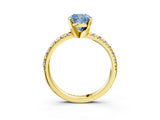 Yellow gold Fancy Blue Cushion Cut Diamond Solitaire Pavé Engagement Ring with Round Band and Prong Setting_17