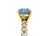 Yellow gold Fancy Blue Cushion Cut Diamond Solitaire Pavé Engagement Ring with Round Band and Prong Setting_19