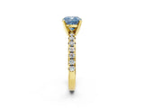 Yellow gold Fancy Blue Cushion Cut Diamond Solitaire Pavé Engagement Ring with Round Band and Prong Setting_58