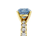 Yellow gold Fancy Blue Cushion Cut Diamond Solitaire Pavé Engagement Ring with Round Band and Prong Setting_61