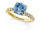 Yellow gold Fancy Blue Cushion Cut Diamond Solitaire Pavé Engagement Ring with Round Band and Prong Setting_75