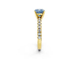 Yellow gold Fancy Blue Cushion Cut Diamond Solitaire Pavé Engagement Ring with Round Band and Prong Setting_76