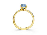 Yellow gold Fancy Blue Cushion Cut Diamond Solitaire Pavé Engagement Ring with Round Band and Prong Setting_77