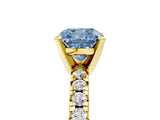 Yellow gold Fancy Blue Cushion Cut Diamond Solitaire Pavé Engagement Ring with Round Band and Prong Setting_79