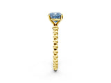 Yellow gold Fancy Blue Cushion Cut Diamond Solitaire Ring with Beaded Band and Prong Setting_298