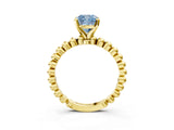 Yellow gold Fancy Blue Cushion Cut Diamond Solitaire Ring with Beaded Band and Prong Setting_299