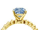 Yellow gold Fancy Blue Cushion Cut Diamond Solitaire Ring with Beaded Band and Prong Setting_300