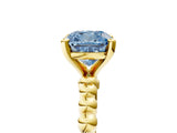 Yellow gold Fancy Blue Cushion Cut Diamond Solitaire Ring with Beaded Band and Prong Setting_301