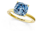Yellow gold Fancy Blue Cushion Cut Diamond Solitaire Ring with Classic Band and Four-Prong Setting_1