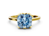 Yellow gold Fancy Blue Cushion Cut Diamond Solitaire Ring with Flower Prong Setting and Classic Band_36