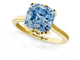 Yellow gold Fancy Blue Cushion Cut Diamond Solitaire Ring with Flower Prong Setting and Classic Band_37