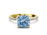 Yellow gold Fancy Blue Cushion Cut Diamond Solitaire Ring with Four-Prong Setting and Pavé Band_3