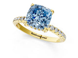 Yellow gold Fancy Blue Cushion Cut Diamond Solitaire Ring with Four-Prong Setting and Pavé Band_4