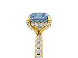 Yellow gold Fancy Blue Cushion Cut Diamond Solitaire Ring with Four-Prong Setting and Pavé Band_8