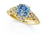 Yellow gold Fancy Blue Cushion Cut Diamond Solitaire Ring with Hidden Halo and Pavé Band_28