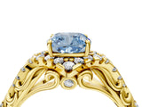 Yellow gold Fancy Blue Cushion Cut Diamond Solitaire Ring with Hidden Halo and Pavé Band_31