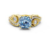 Yellow gold Fancy Blue Cushion Cut Diamond Solitaire Ring with Milgrain Pavé Band and Four-Prong Setting_167