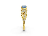 Yellow gold Fancy Blue Cushion Cut Diamond Solitaire Ring with Milgrain Pavé Band and Four-Prong Setting_169
