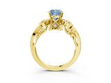 Yellow gold Fancy Blue Cushion Cut Diamond Solitaire Ring with Milgrain Pavé Band and Four-Prong Setting_170