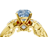 Yellow gold Fancy Blue Cushion Cut Diamond Solitaire Ring with Milgrain Pavé Band and Four-Prong Setting_171