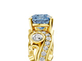 Yellow gold Fancy Blue Cushion Cut Diamond Solitaire Ring with Milgrain Pavé Band and Four-Prong Setting_172
