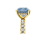 Yellow gold Fancy Blue Cushion Cut Diamond Solitaire Ring with Pavé Band and Four-Prong Setting_109