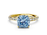 Yellow gold Fancy Blue Cushion Cut Diamond Solitaire Ring with Pavé Band and Hidden Halo_23