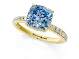 Yellow gold Fancy Blue Cushion Cut Diamond Solitaire Ring with Pavé Band and Hidden Halo_24