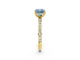 Yellow gold Fancy Blue Cushion Cut Diamond Solitaire Ring with Pavé Band and Hidden Halo_25
