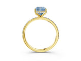 Yellow gold Fancy Blue Cushion Cut Diamond Solitaire Ring with Pavé Band and Hidden Halo_26