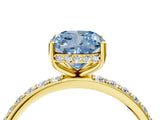 Yellow gold Fancy Blue Cushion Cut Diamond Solitaire Ring with Pavé Band and Hidden Halo_27
